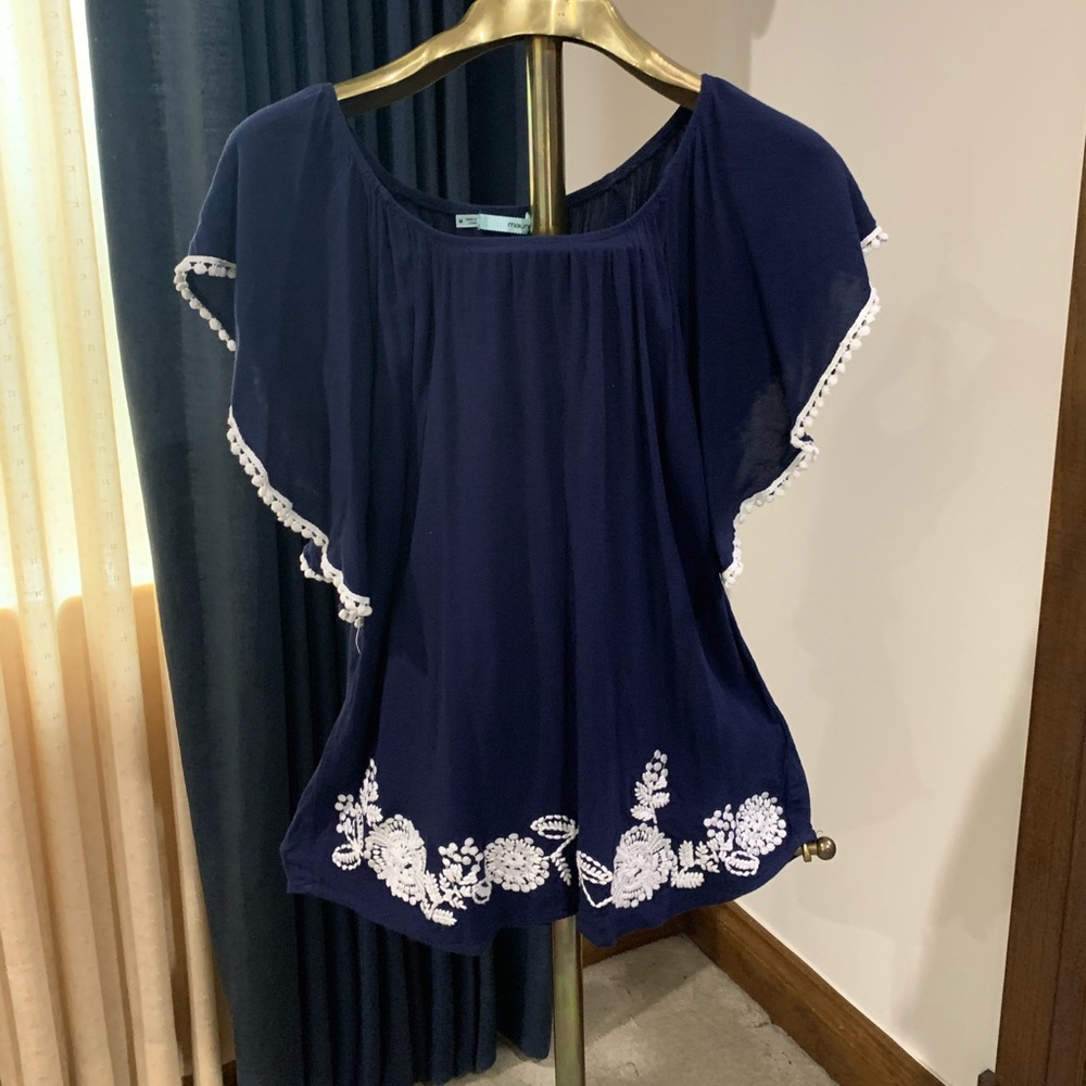 Maurices blue and white embroidered  blouse